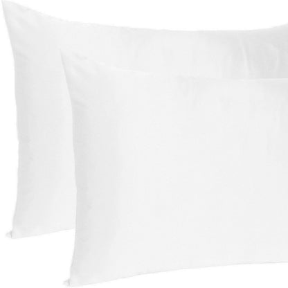 Set Of Two White Silky Satin Standard Pillowcases