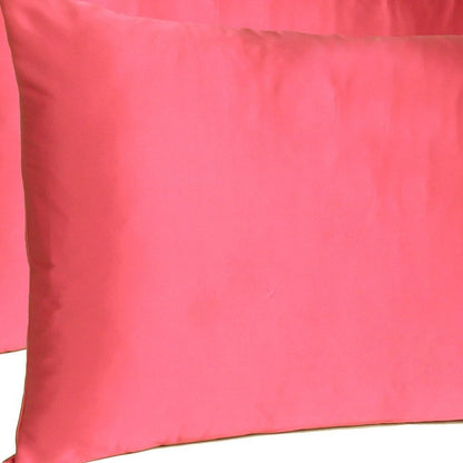 Two Piece Salmon Pink Dreamy Silky Satin Pillowcases