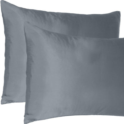 Set Of Two Dark Gray Dreamy Silk Satin Standard Pillowcases