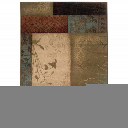5' X 8' Beige And Brown Floral Block Pattern Area Rug