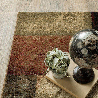 5' X 8' Beige And Brown Floral Block Pattern Area Rug