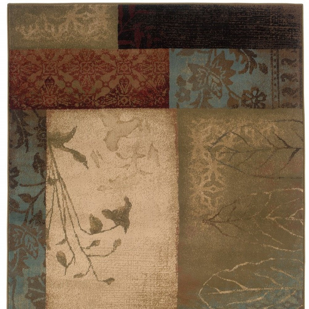 5' X 8' Beige And Brown Floral Block Pattern Area Rug