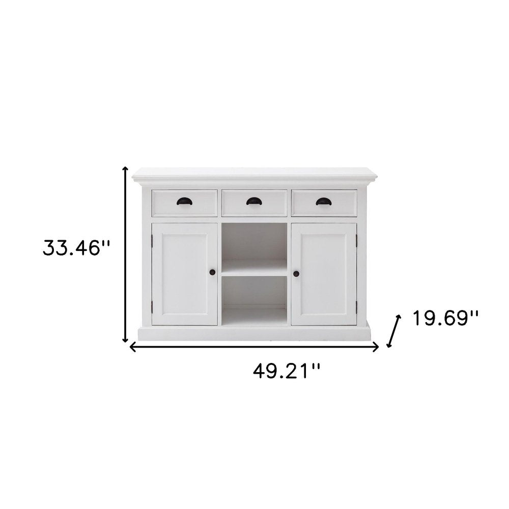 49" White Wood Three Drawer Sideboard with Two Doors
