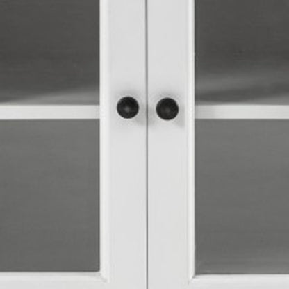 57" White Solid Wood Three Drawer Sideboard with Four Glass Doors