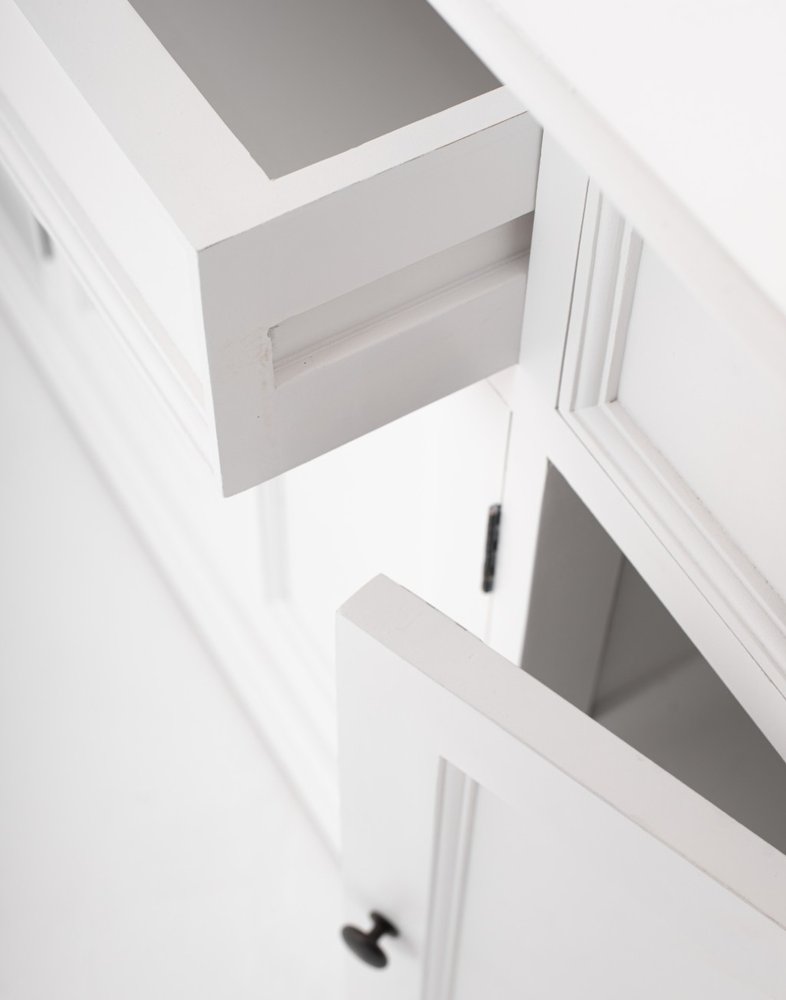 57" White Solid Wood Three Drawer Sideboard