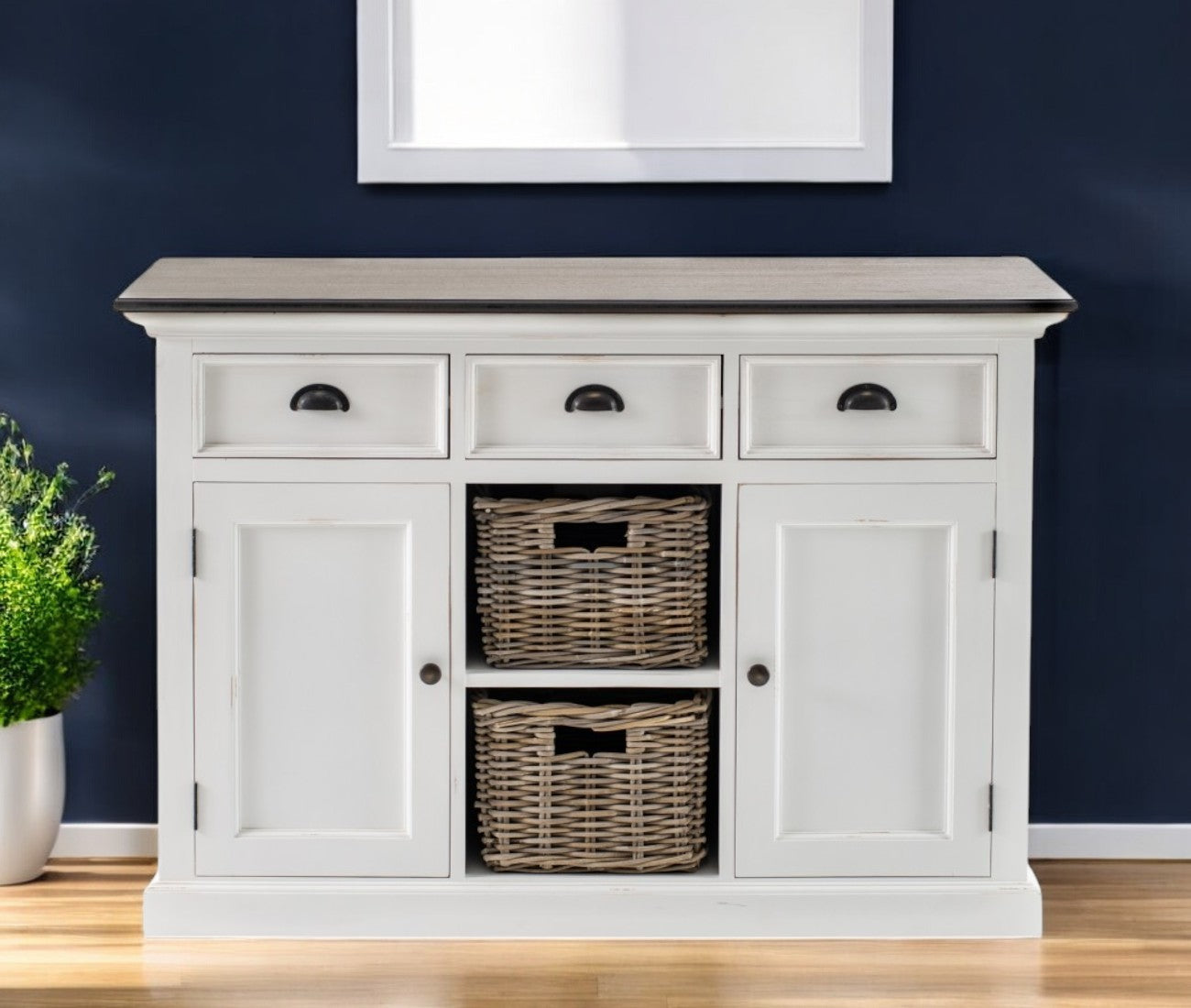 Modern Farmhouse Brown And White Large Accent Cabinet