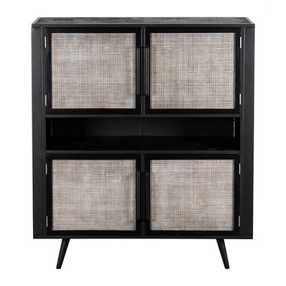51" Black And Natural Wood And Rattan Accent Cabinet