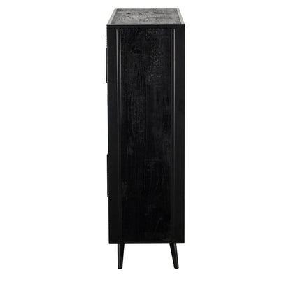 51" Black And Natural Wood And Rattan Accent Cabinet