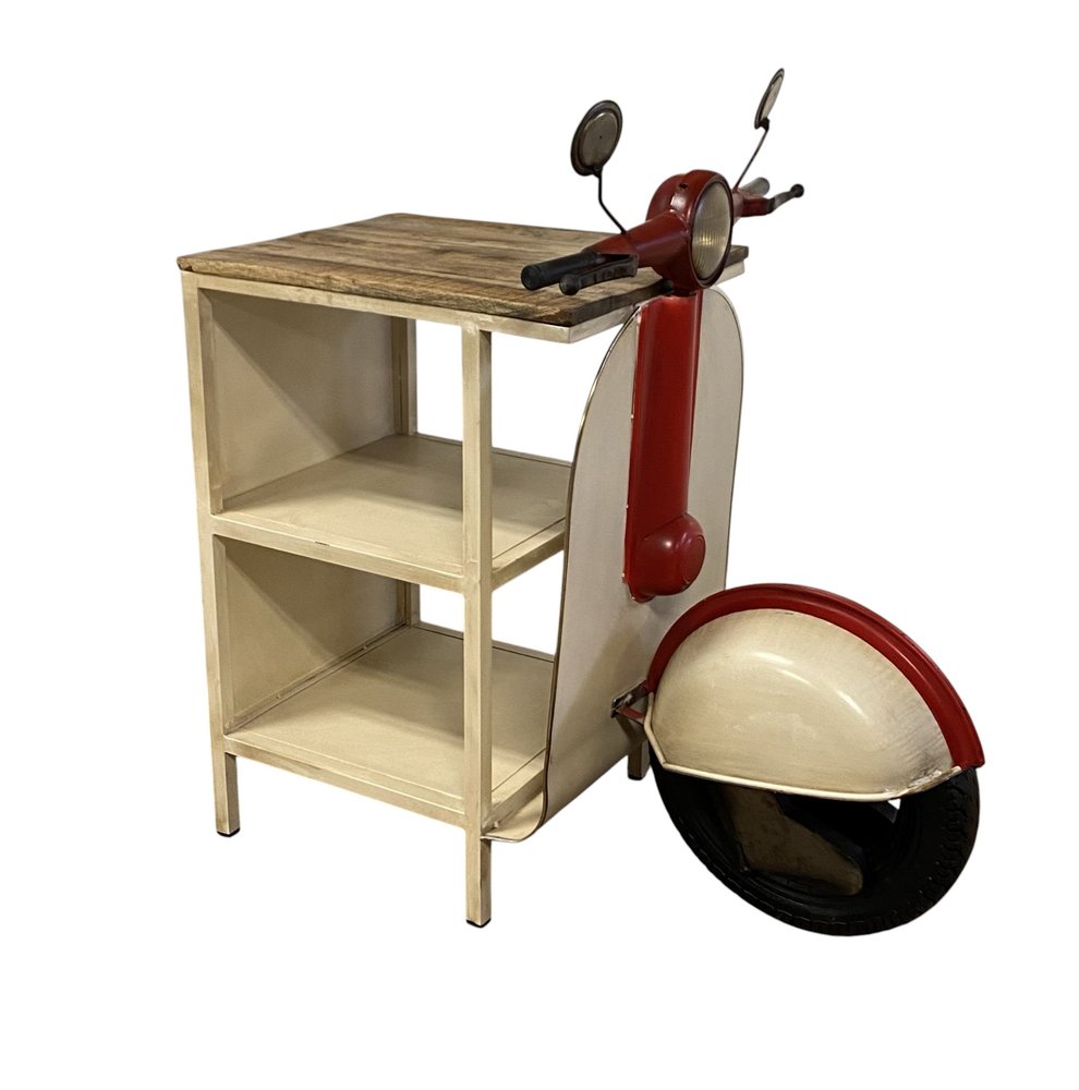 Rustic Red And Vanilla Scooter Cabinet