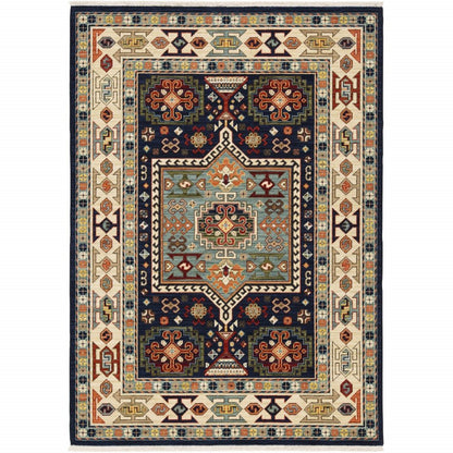 10' X 13' Blue And Ivory Medallion Area Rug