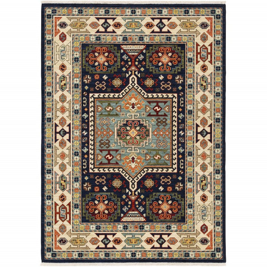 10' X 13' Blue And Ivory Medallion Area Rug