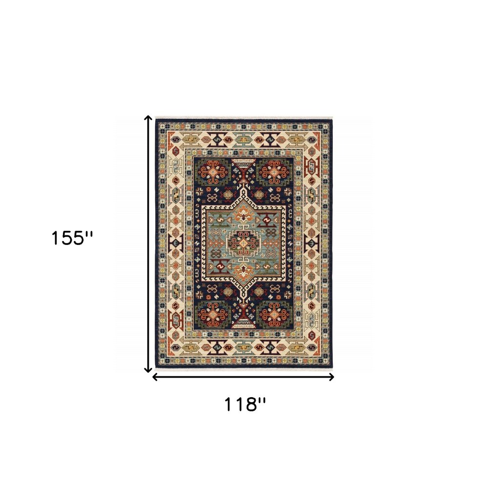 10' X 13' Blue And Ivory Medallion Area Rug