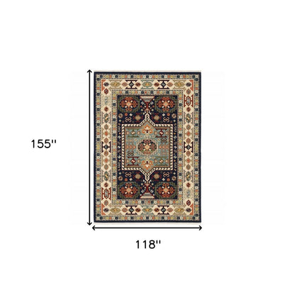 10' X 13' Blue And Ivory Medallion Area Rug