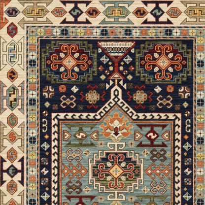 10' X 13' Blue And Ivory Medallion Area Rug