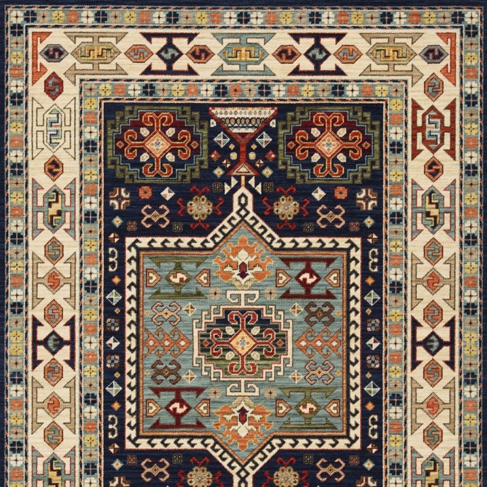 10' X 13' Blue And Ivory Medallion Area Rug