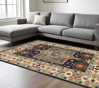 10' X 13' Blue And Ivory Medallion Area Rug