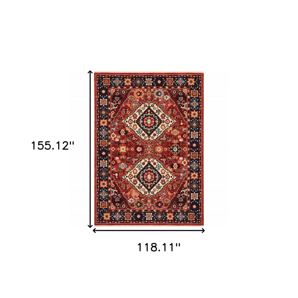 10' X 13' Red And Blue Oriental Area Rug
