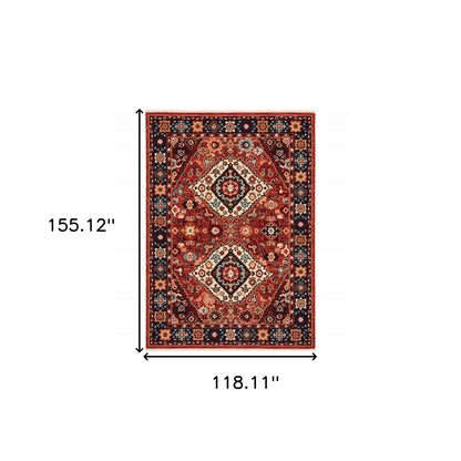 10' X 13' Red And Blue Oriental Area Rug