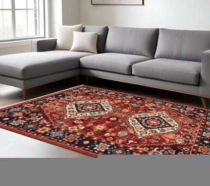 10' X 13' Red And Blue Oriental Area Rug