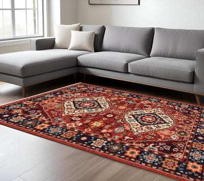 10' X 13' Red And Blue Oriental Area Rug