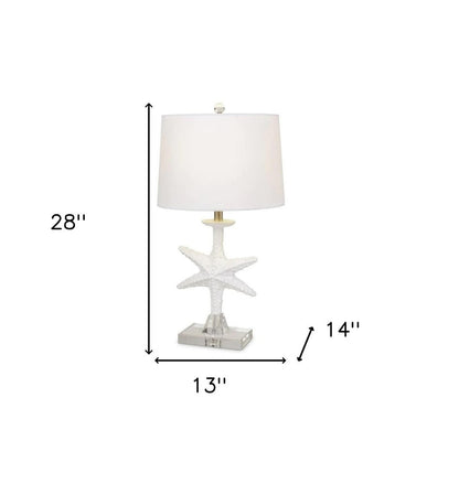 Set of Two 28" Clear and White Coastal Star Fish Table Lamps With White Drum Shades