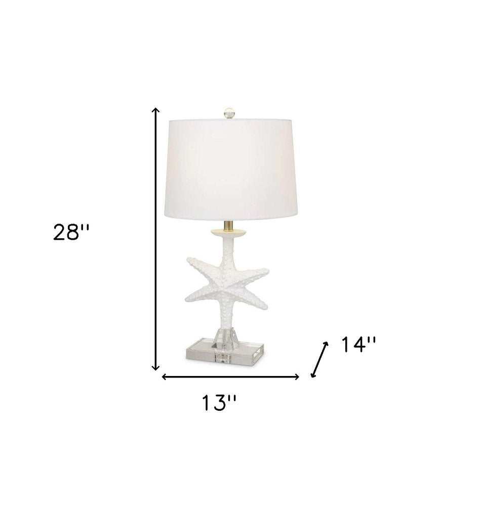 Set of Two 28" Clear and White Coastal Star Fish Table Lamps With White Drum Shades