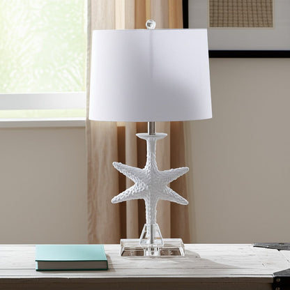 Set of Two 28" Clear and White Coastal Star Fish Table Lamps With White Drum Shades