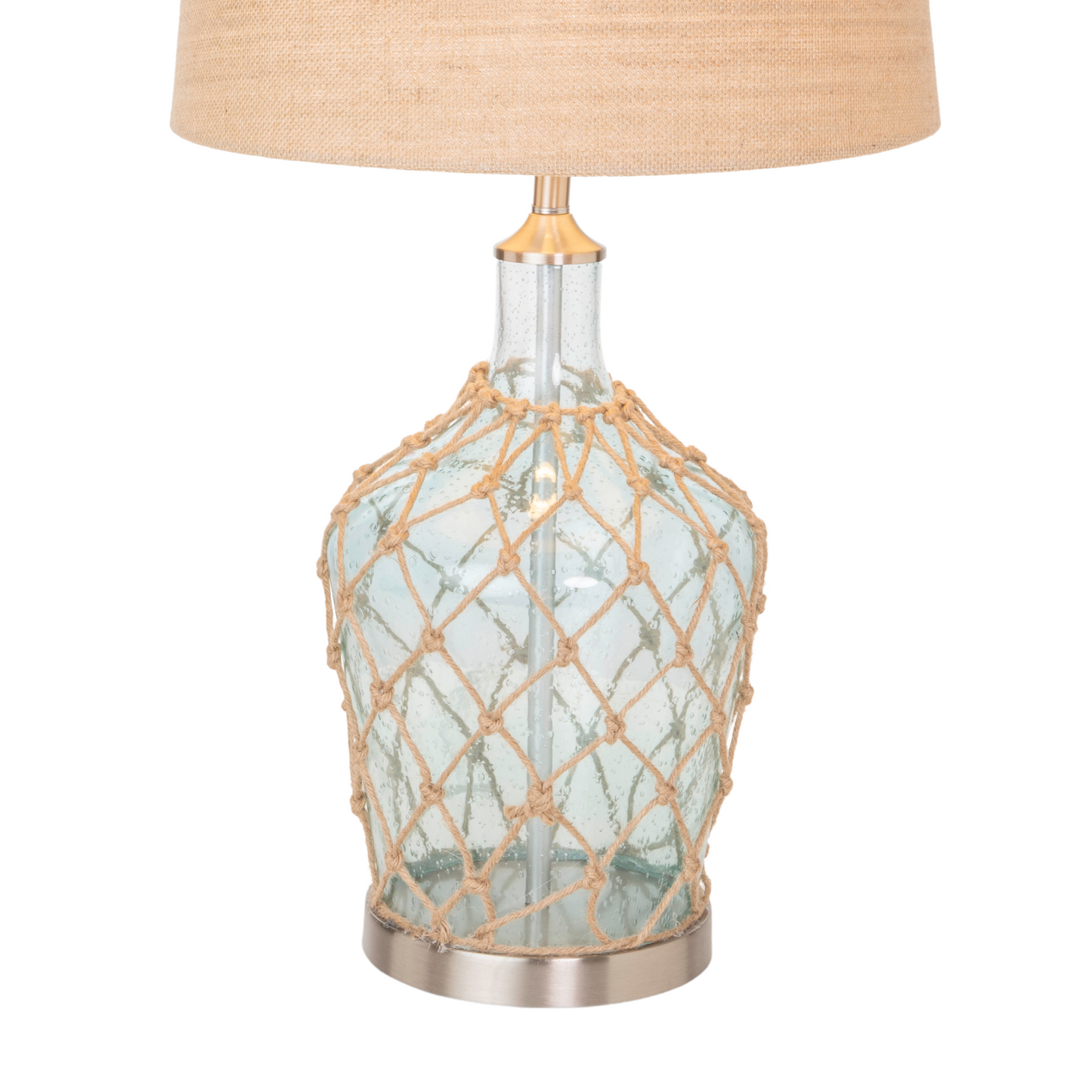 Set of Two 28" Light Blue And Silver Glass And Metal Coastal Table Lamps