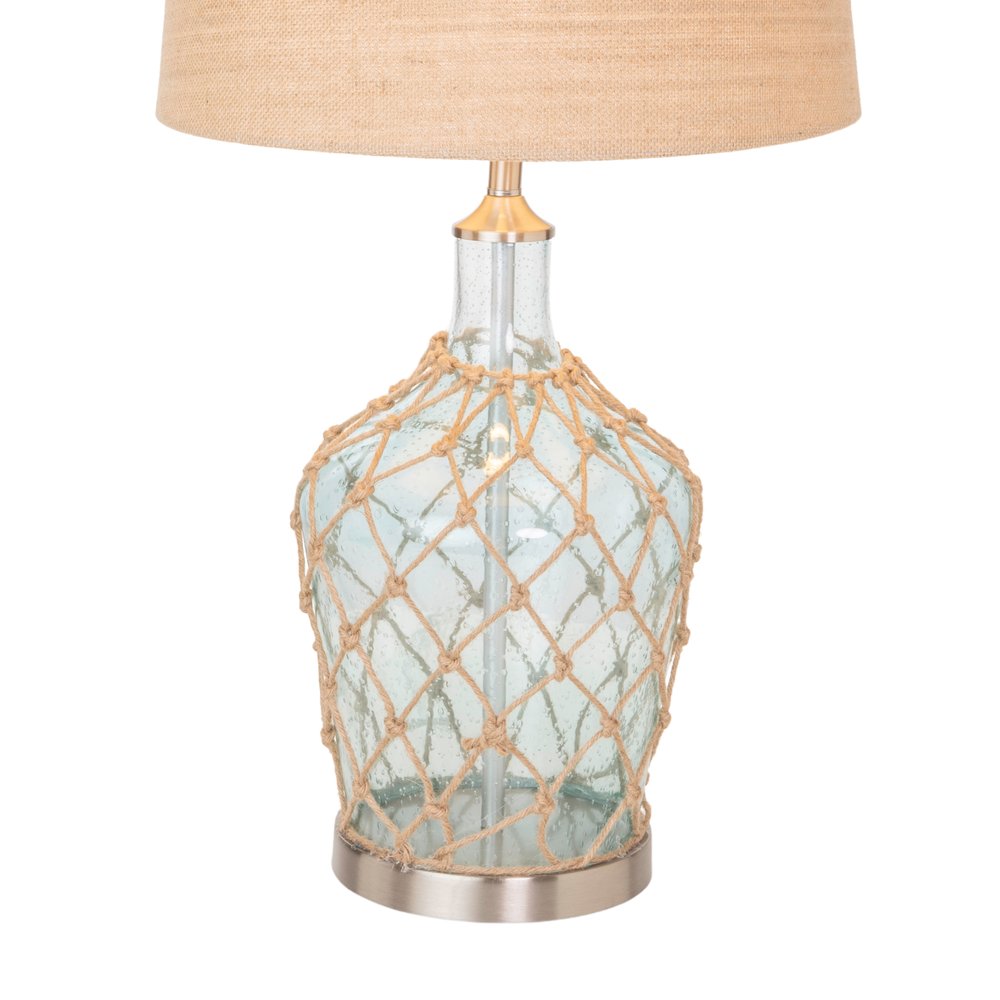 Set of Two 28" Light Blue And Silver Glass And Metal Coastal Table Lamps