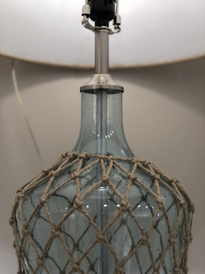 Set of Two 28" Light Blue And Silver Glass And Metal Coastal Table Lamps