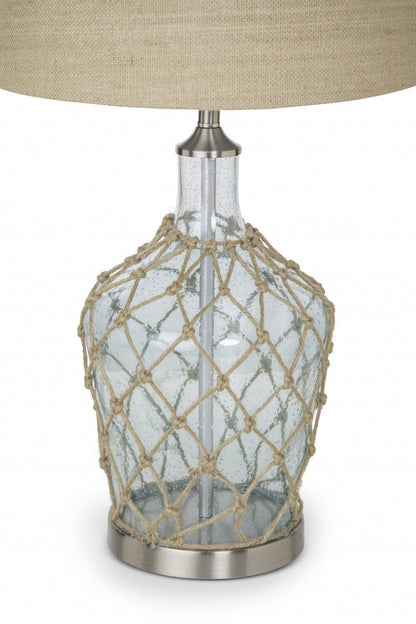 Set of Two 28" Light Blue And Silver Glass And Metal Coastal Table Lamps