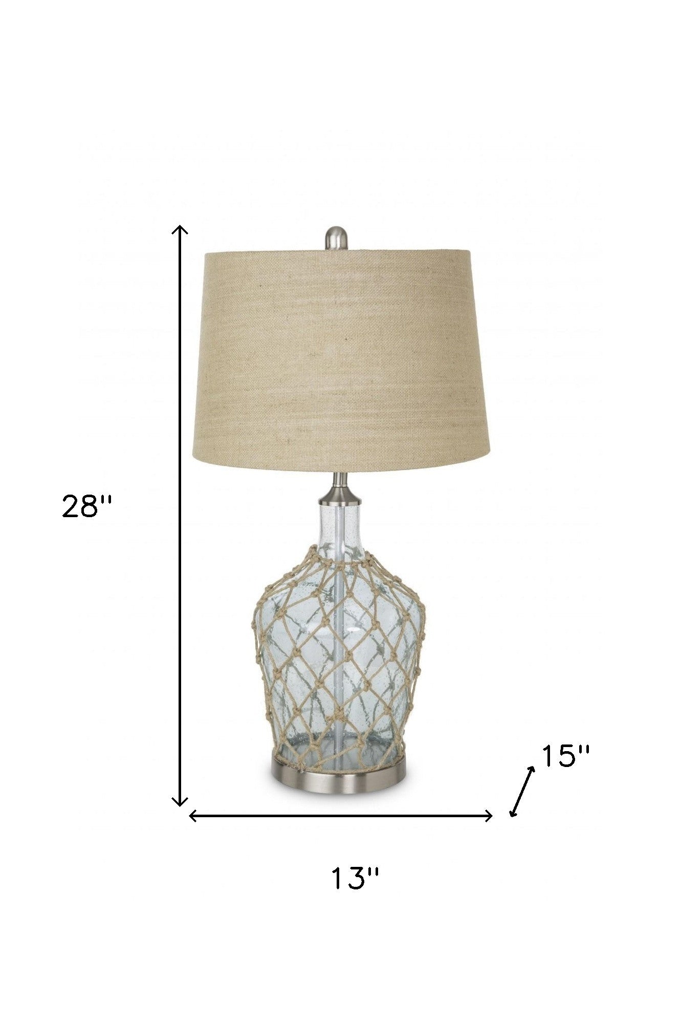 Set of Two 28" Light Blue And Silver Glass And Metal Coastal Table Lamps