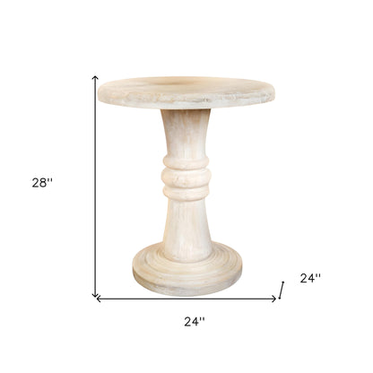 27" White Distressed Solid Wood Round Pedestal End Table