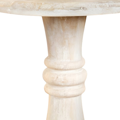 27" White Distressed Solid Wood Round Pedestal End Table