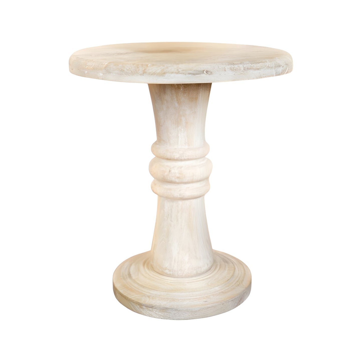 27" White Distressed Solid Wood Round Pedestal End Table
