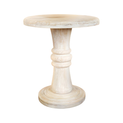 27" White Distressed Solid Wood Round Pedestal End Table