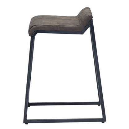 25" Brown And Black Leather And Iron Low Back Counter Height Bar Chair