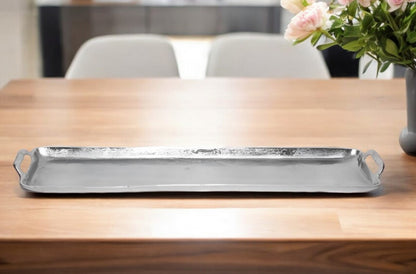 36" Silver Stainless Steel Serving Tray With Handles