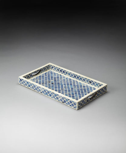 12" Blue Wood Geometric Serving Tray