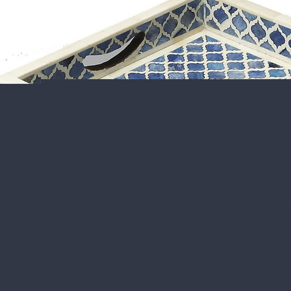 12" Blue Wood Geometric Serving Tray