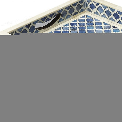 12" Blue Wood Geometric Serving Tray
