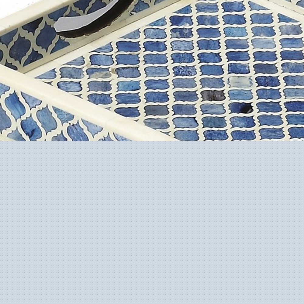 12" Blue Wood Geometric Serving Tray