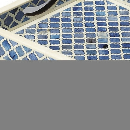 12" Blue Wood Geometric Serving Tray