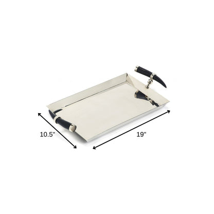 19" Silver Stainless Steel Serving Tray With Horn Handles