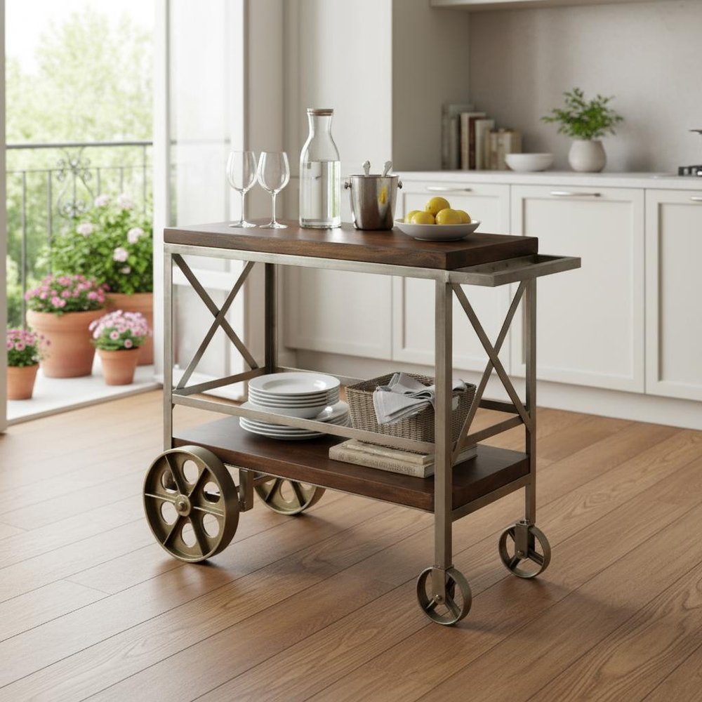 Vintage Style Rolling Server Bar Cart