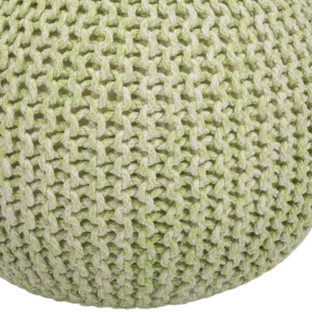 19" Green Wool Round Pouf Ottoman