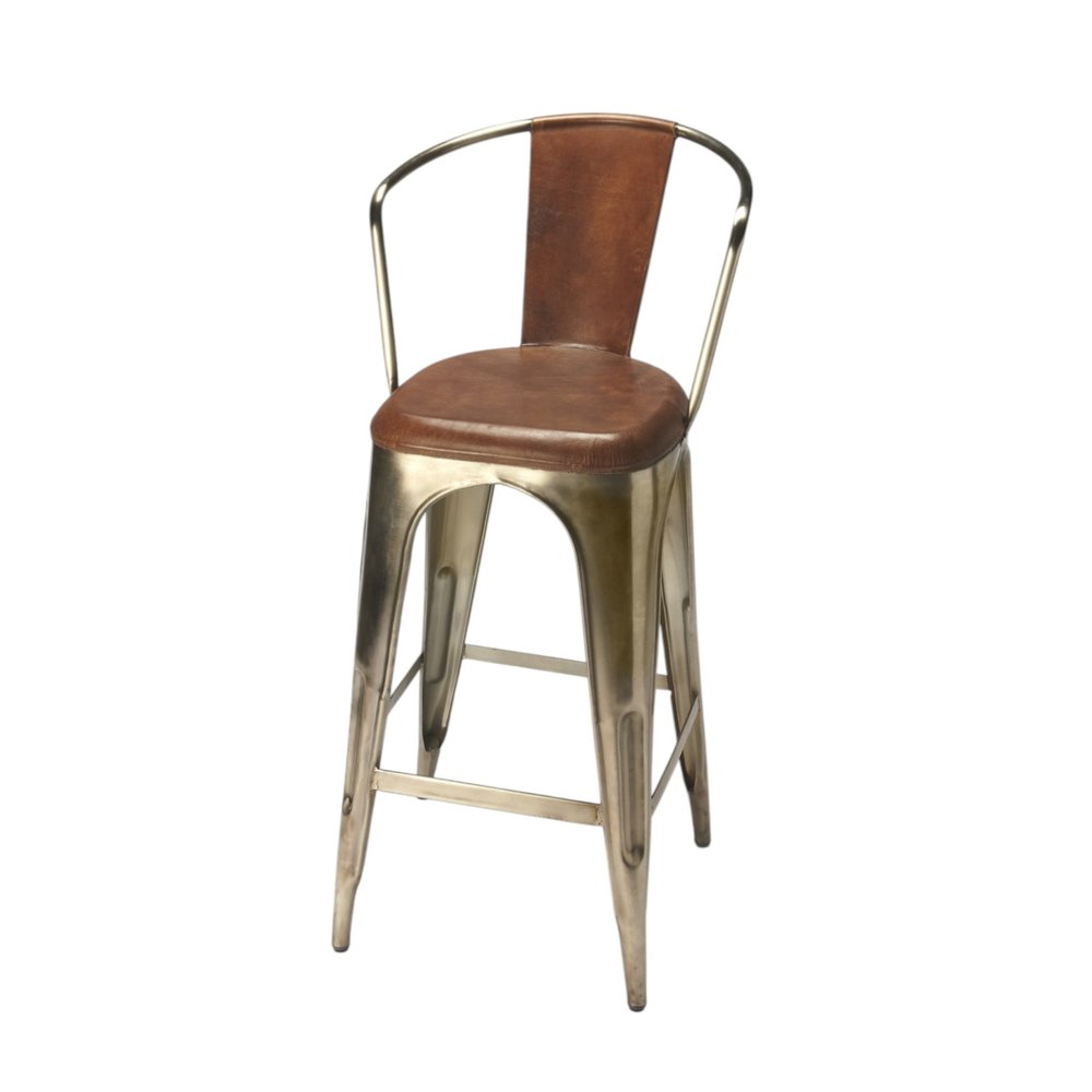 28" Brown And Gold Iron Bar Chair
