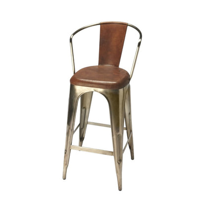 28" Brown And Gold Iron Bar Chair