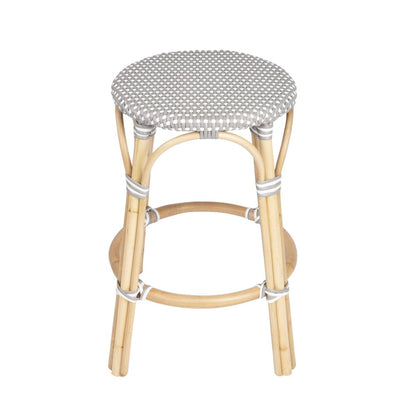 24" Gray White And Natural Heavy Duty Plastic And Rattan Backless Counter Height Bar Chair