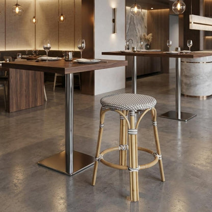 24" Gray White And Natural Heavy Duty Plastic And Rattan Backless Counter Height Bar Chair